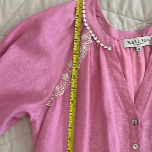 Hale Bob Pink Long Sleeve Linen Blend Dress embroidered Size XL - Picture 15 of 16